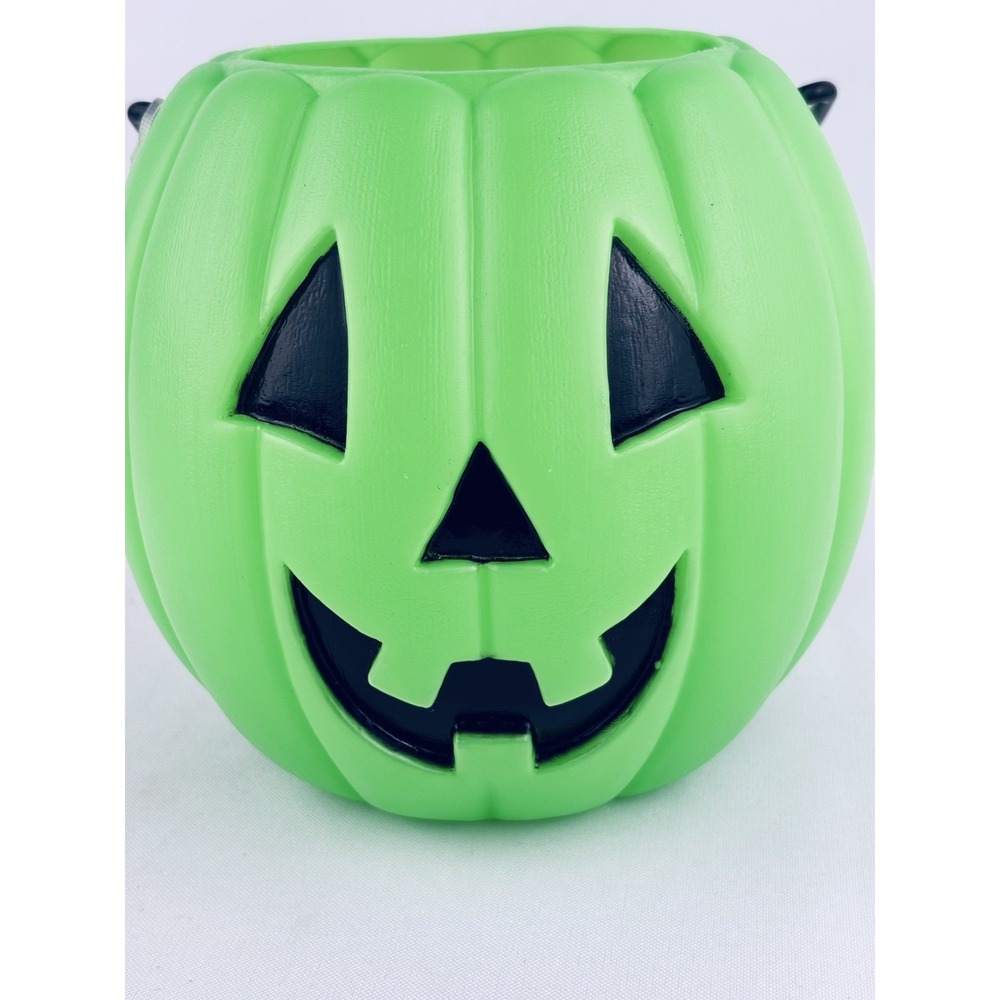 Lisa Frank Green Pumpkin Jack O Lantern Blow Mold Candy Bucket Halloween Vintage